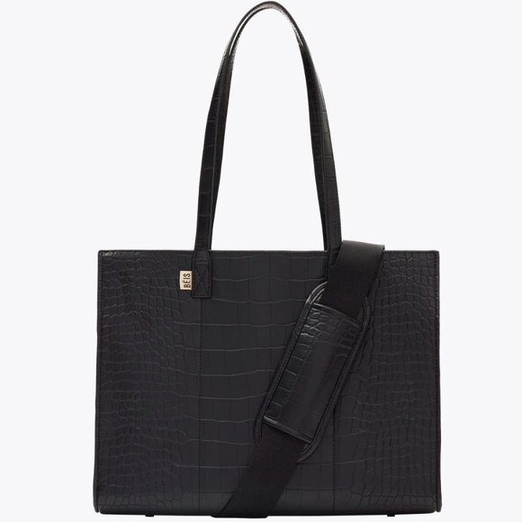 BÉIS Mini Work Tote in Black Croc Embossed Faux - Picture 1 of 8